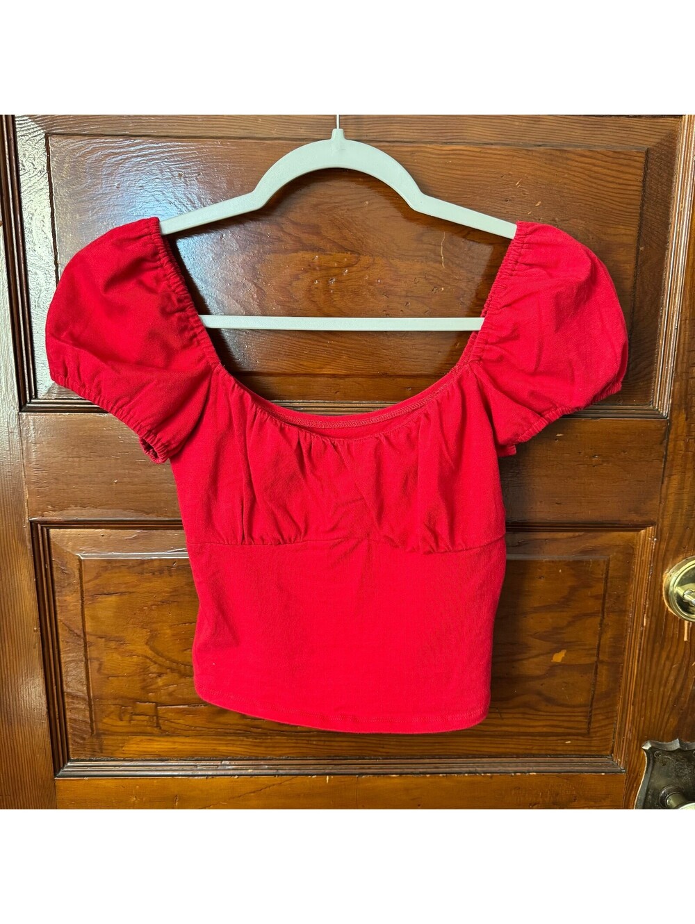 Coquette Hollister Vibrant Red Square Neckline & Short Puff Crop Top Size Xsmall